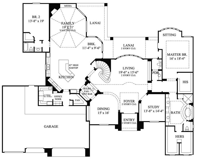 Floor Plan First Story of Luxury Plan #134-1049