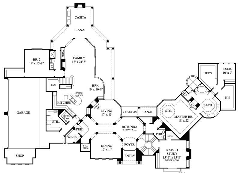 Floor Plan First Story of Mediterranean Plan #134-1050