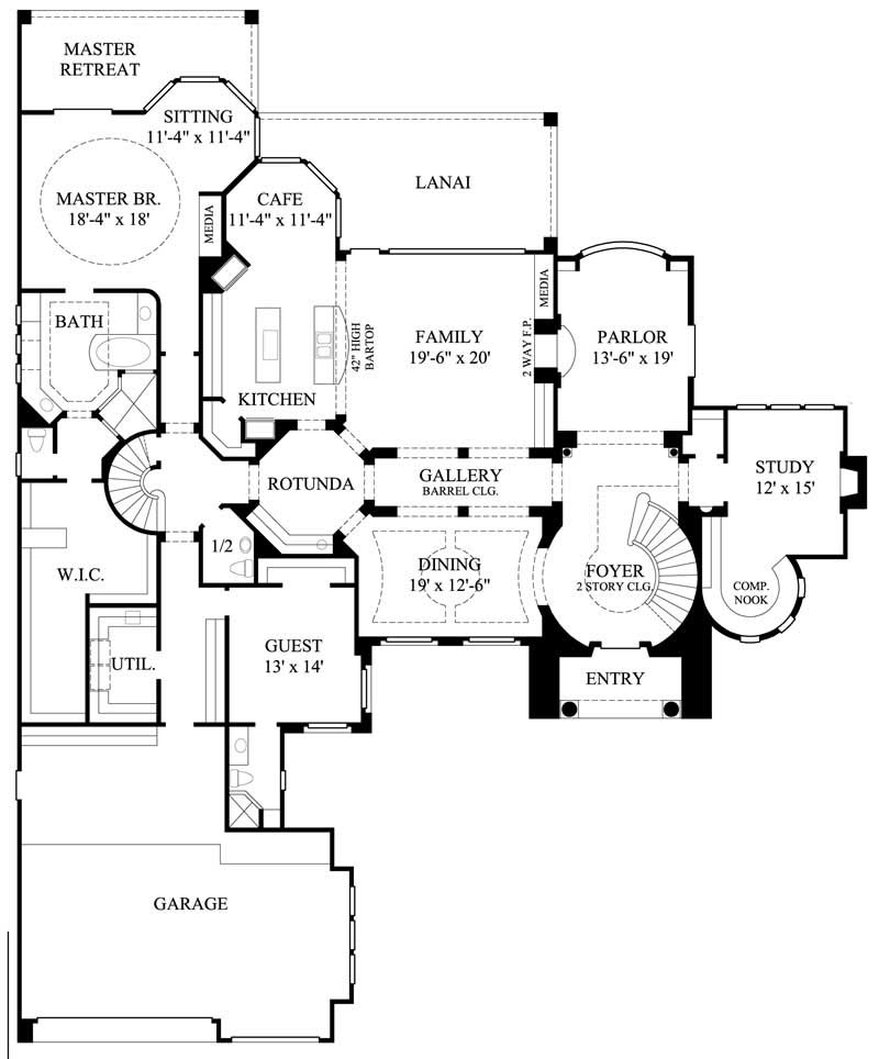 Floor Plan First Story of European Plan #134-1051