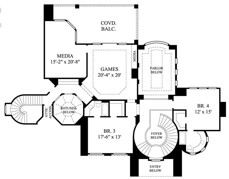 Floor Plan Second Story of European Plan #134-1051