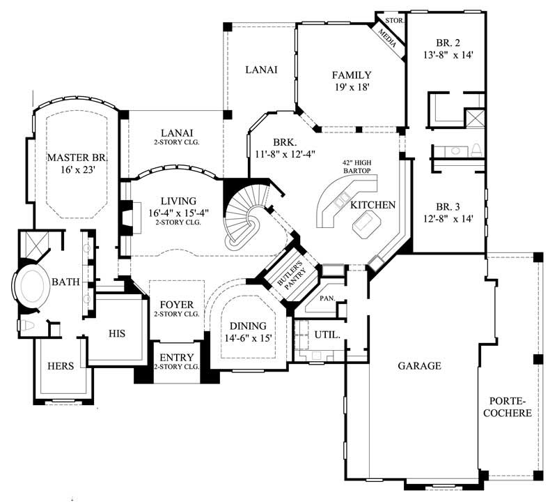 Floor Plan First Story of Luxury Plan #134-1052