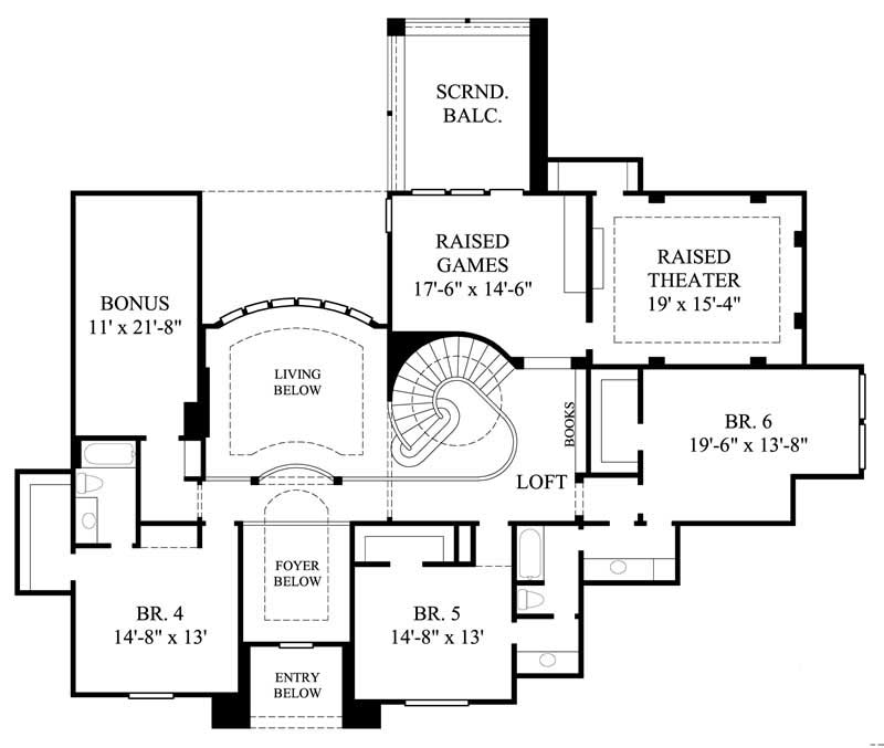 Floor Plan Second Story of Luxury Plan #134-1052