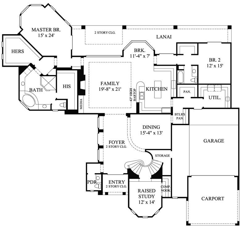 Floor Plan First Story of Mediterranean Plan #134-1053