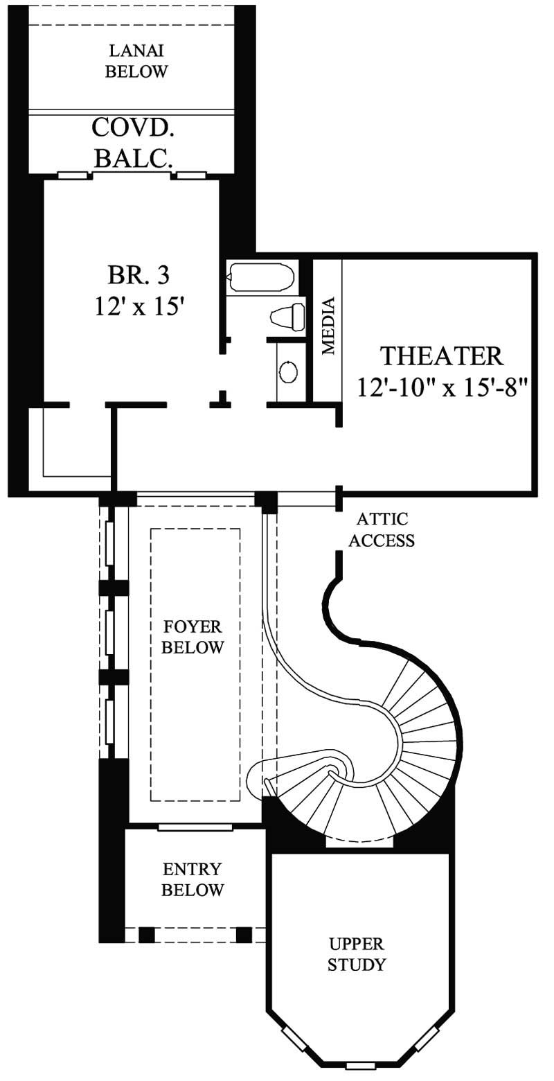 Floor Plan Second Story of Mediterranean Plan #134-1053