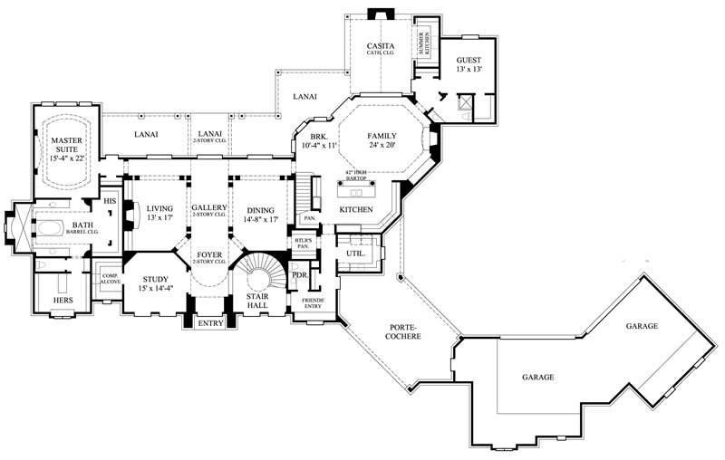 Floor Plan First Story of Luxury Plan #134-1054