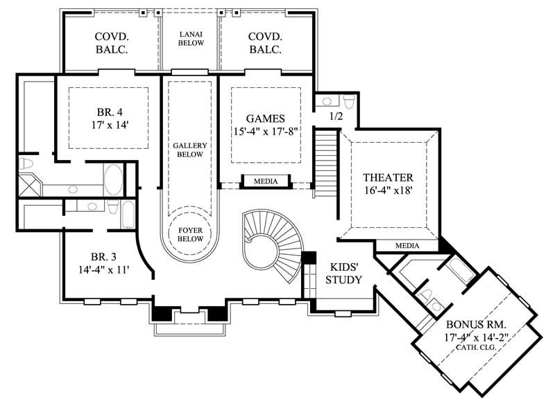 Floor Plan Second Story of Luxury Plan #134-1054