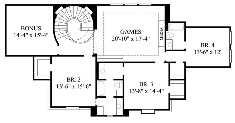 Floor Plan Second Story of Luxury Plan #134-1055