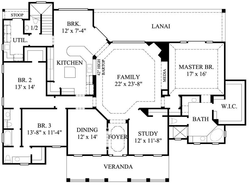 Floor Plan First Story of Country Plan #134-1056