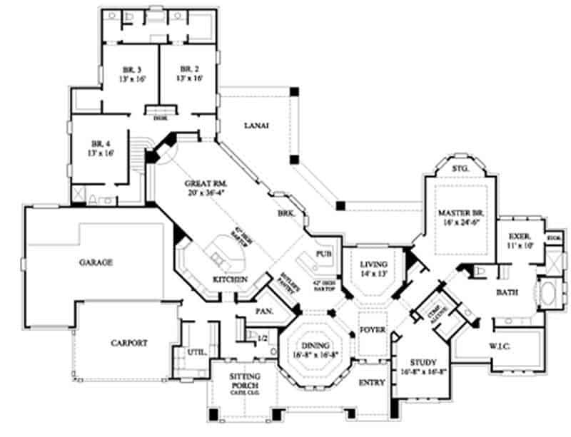 Floor Plan Main Level of Luxury Plan #134-1058