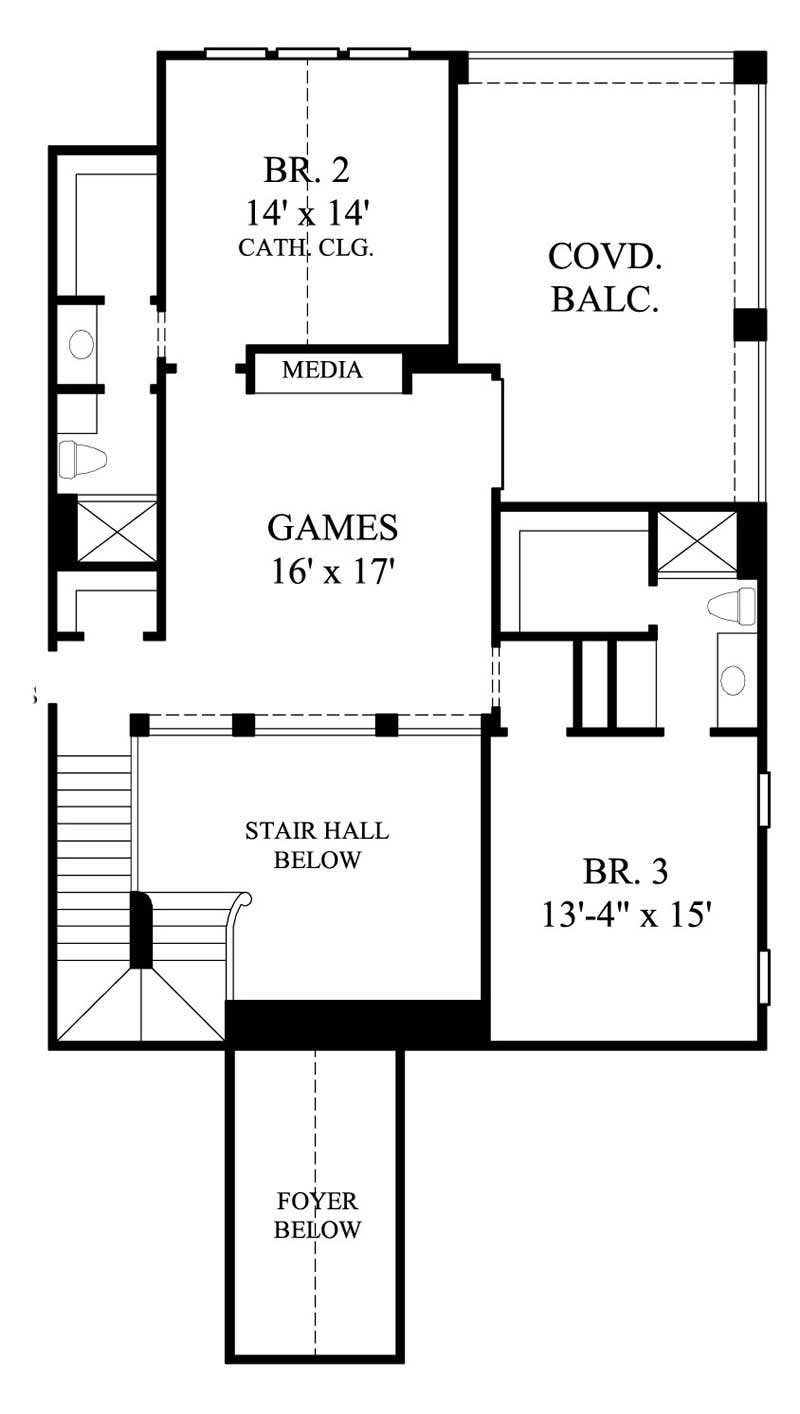 Floor Plan Second Story of Mediterranean Plan #134-1059