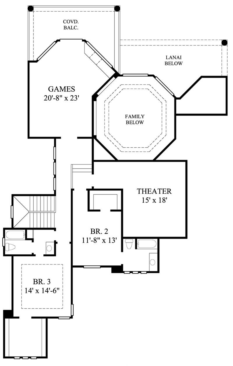 Floor Plan Second Story of Mediterranean Plan #134-1061