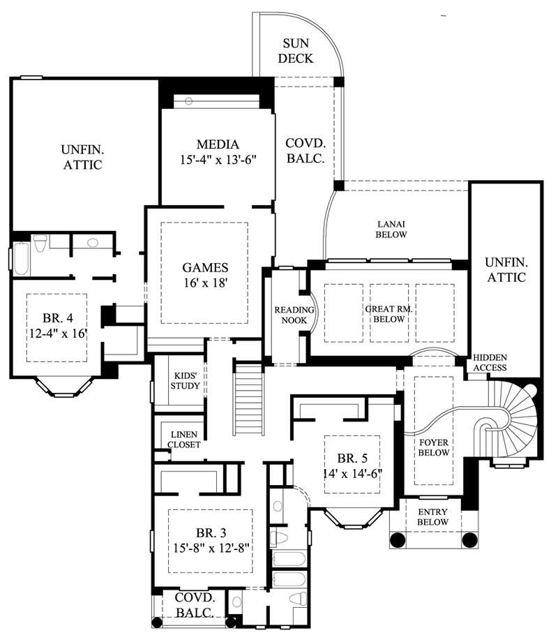 Floor Plan Second Story of European Plan #134-1063