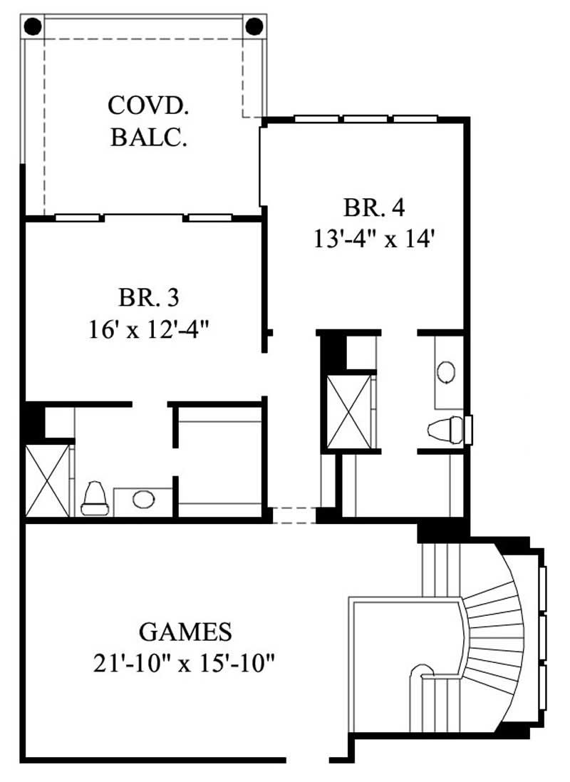 Floor Plan Second Story of Mediterranean Plan #134-1064