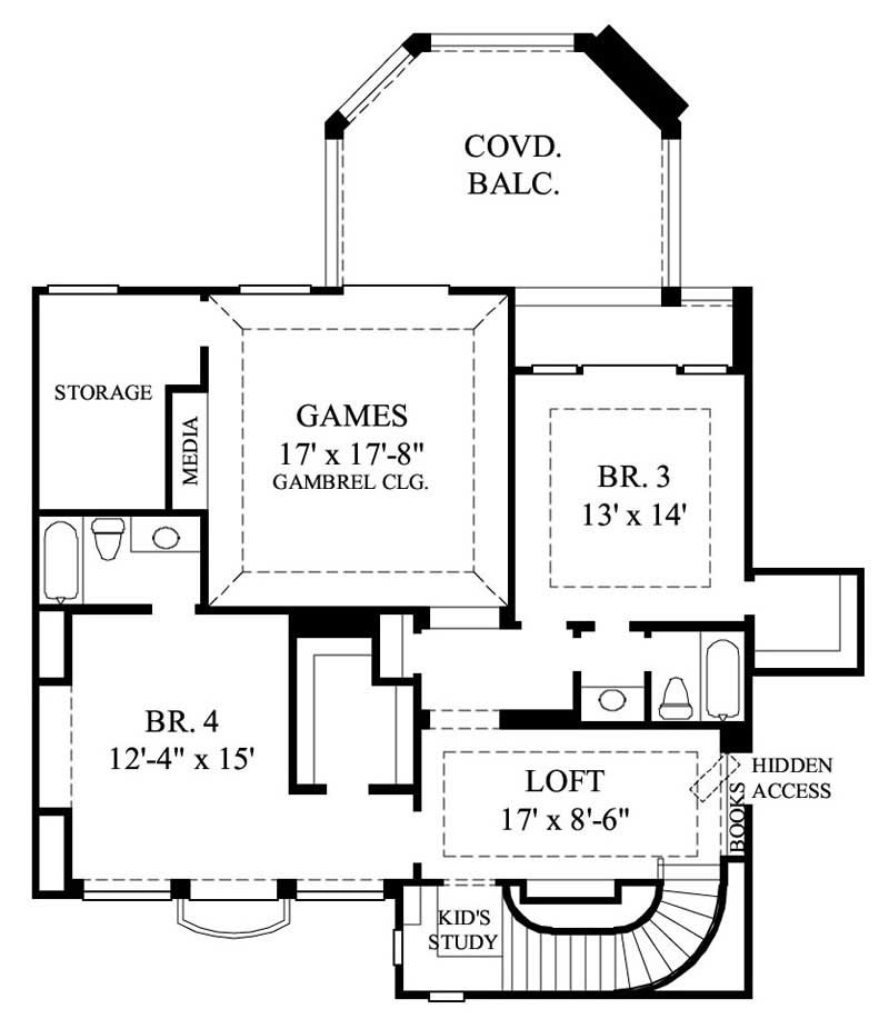 Floor Plan Second Story of European Plan #134-1065
