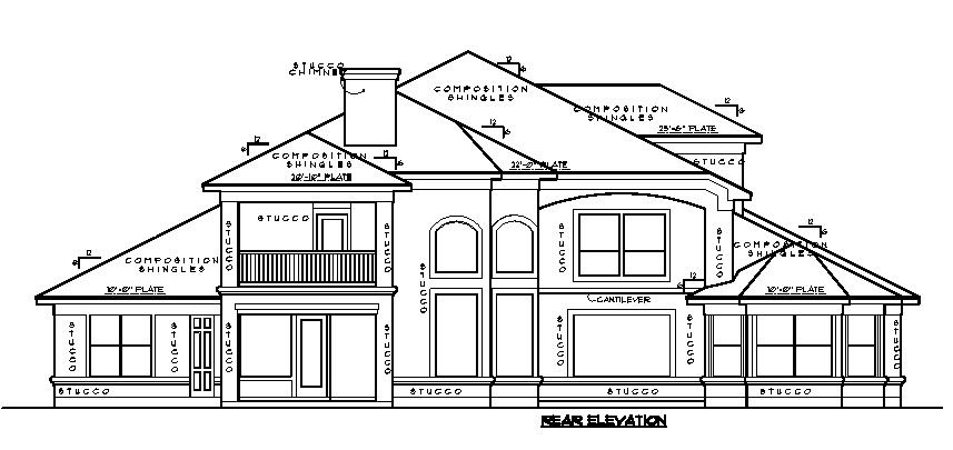 Home Plan Rear Elevation of this 5-Bedroom,4978 Sq Ft Plan -134-1067