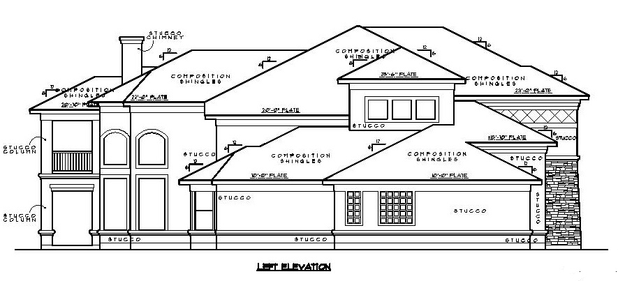 Home Plan Left Elevation of this 5-Bedroom,4978 Sq Ft Plan -134-1067