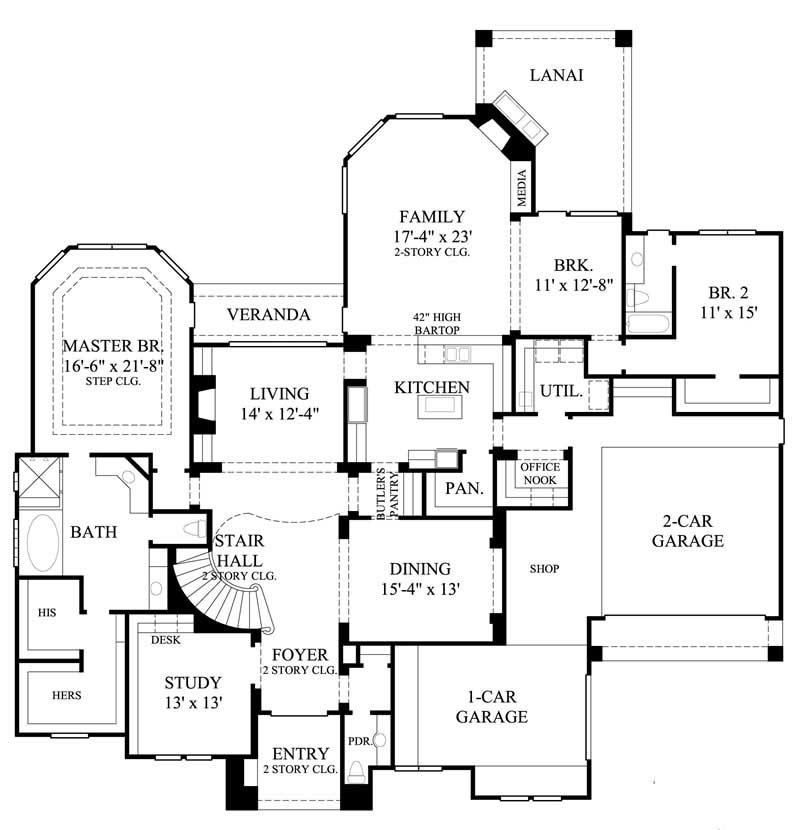 Floor Plan First Story of Mediterranean Plan #134-1067