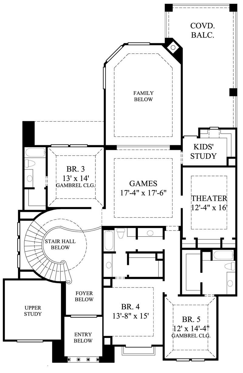 Floor Plan Second Story of Mediterranean Plan #134-1067