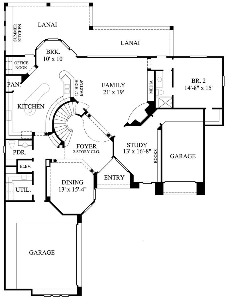 Floor Plan First Story of Luxury Plan #134-1068