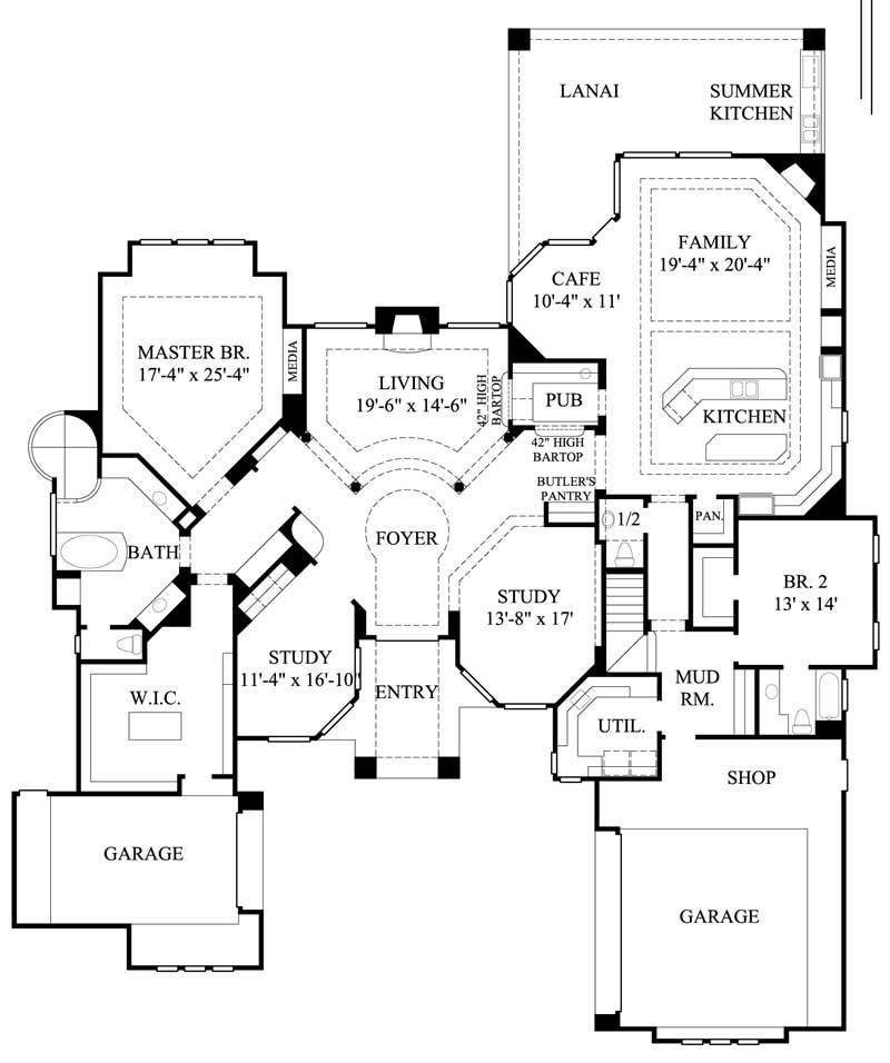 Floor Plan First Story of Mediterranean Plan #134-1070