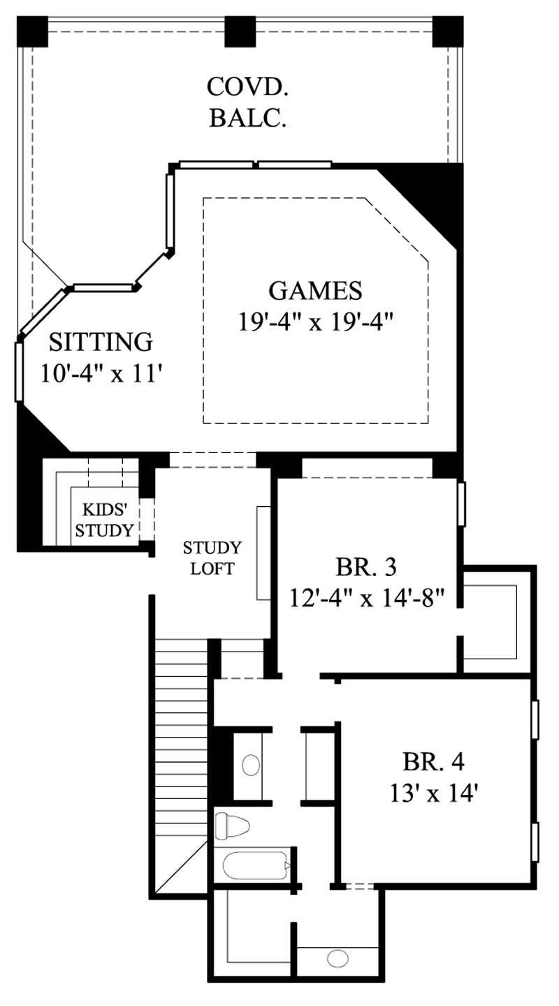 Floor Plan Second Story of Mediterranean Plan #134-1070