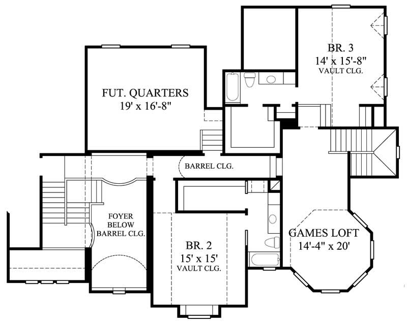 Floor Plan Second Story of Victorian Plan #134-1071