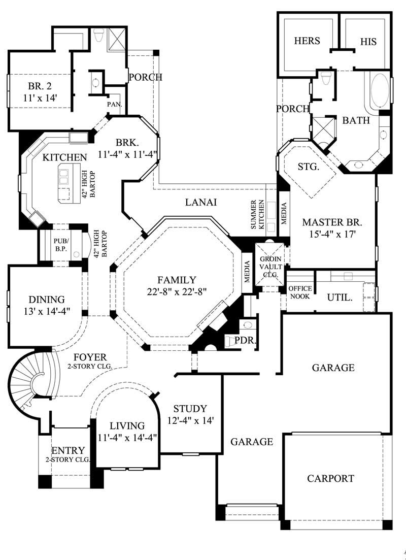 Floor Plan First Story of Mediterranean Plan #134-1072