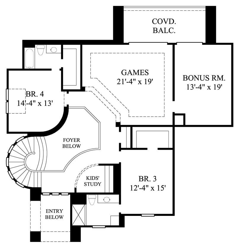 Floor Plan Second Story of Mediterranean Plan #134-1072