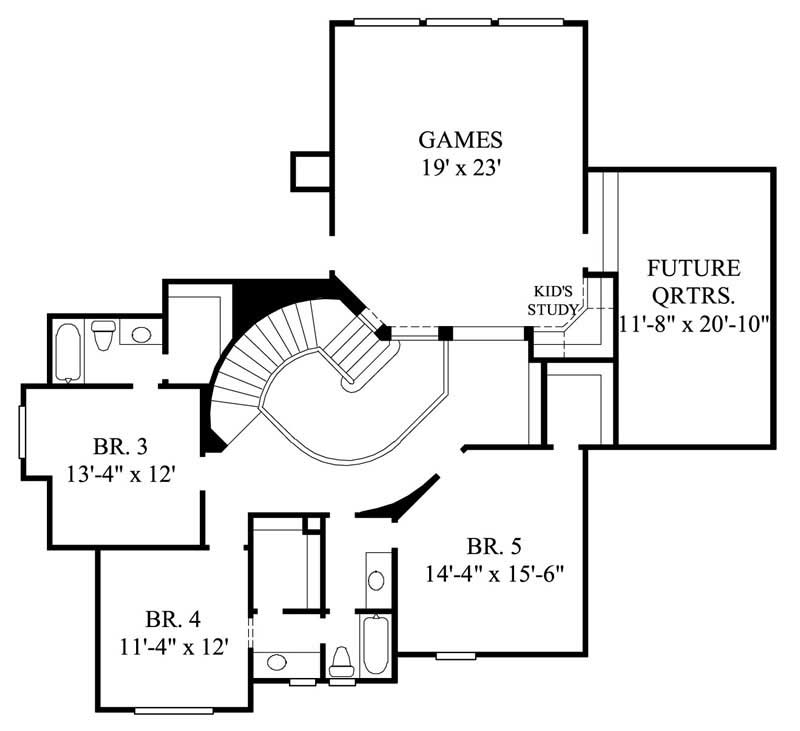 Floor Plan Second Story of European Plan #134-1073