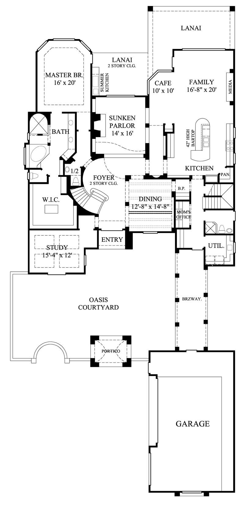 Floor Plan First Story of Mediterranean Plan #134-1074