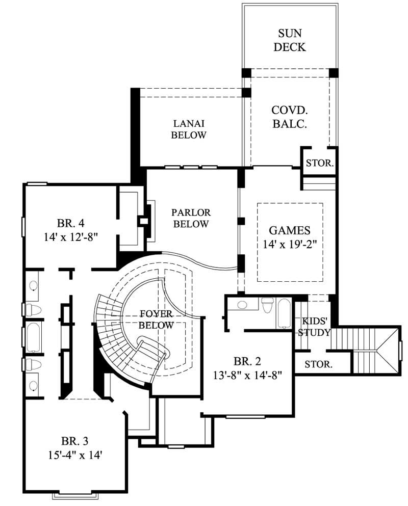 Floor Plan Second Story of Mediterranean Plan #134-1074