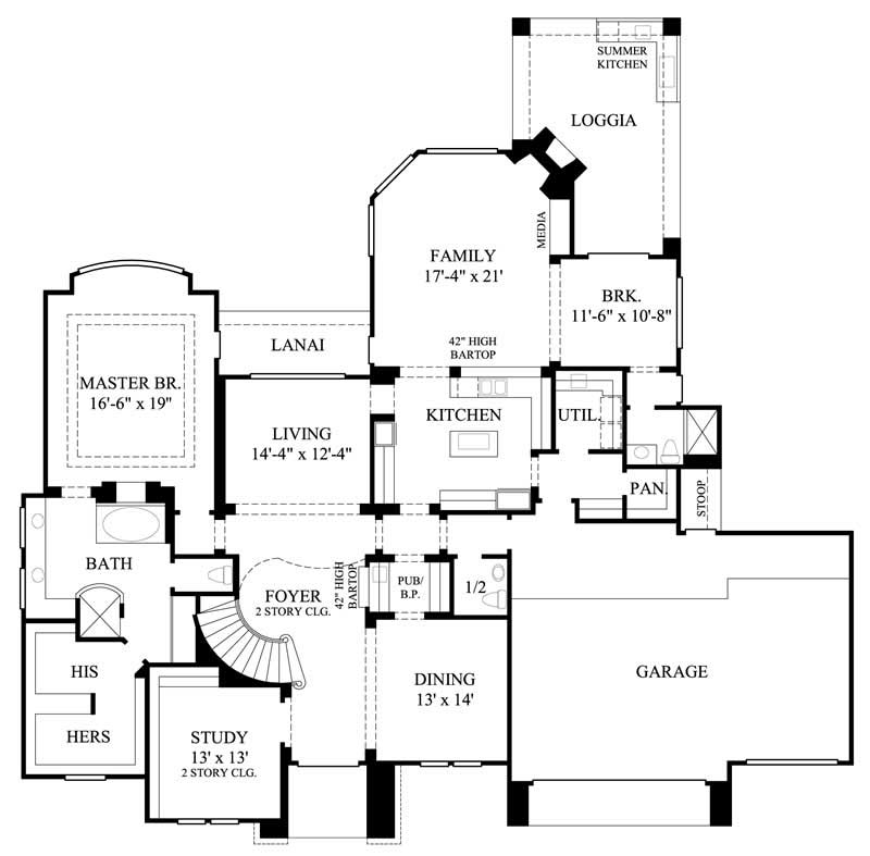 Floor Plan First Story of Mediterranean Plan #134-1075