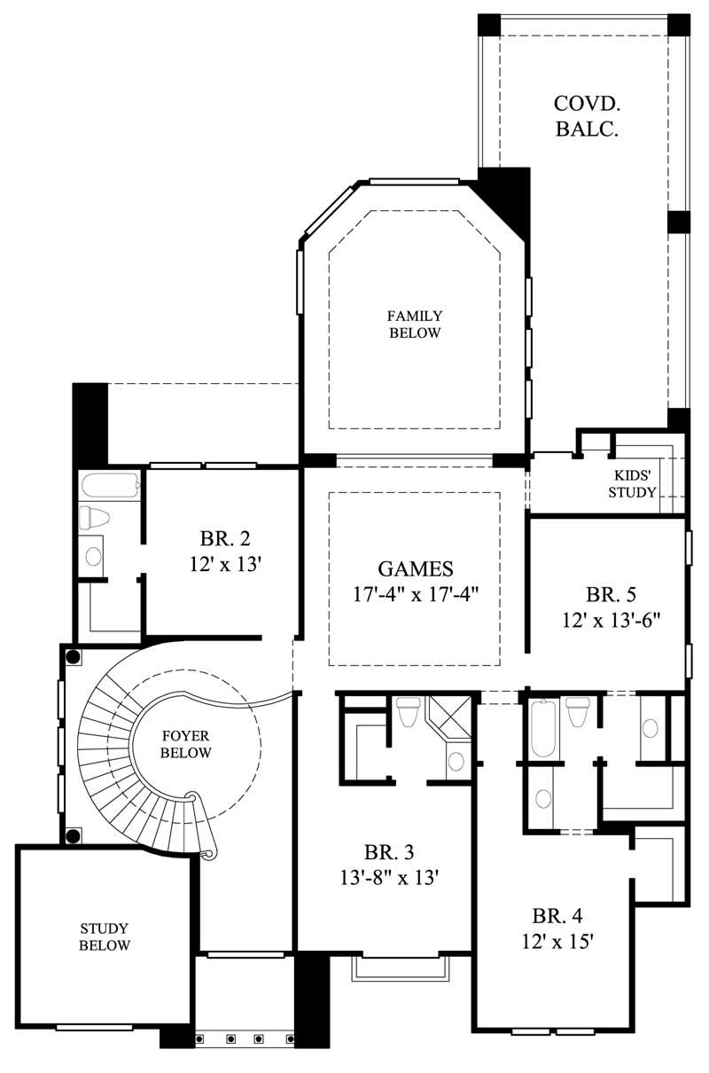 Floor Plan Second Story of Mediterranean Plan #134-1075