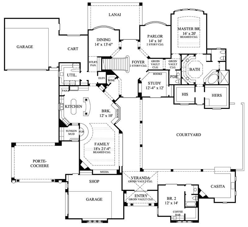 Floor Plan First Story of Mediterranean Plan #134-1077