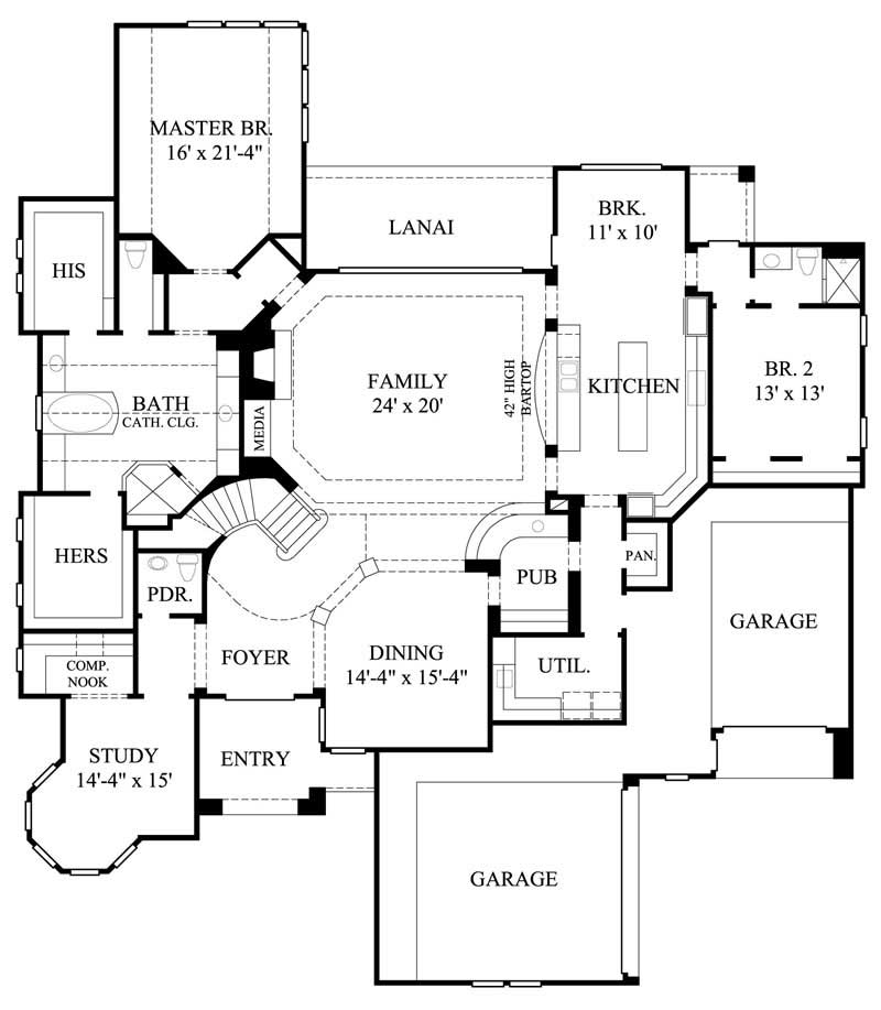 Floor Plan First Story of Mediterranean Plan #134-1078