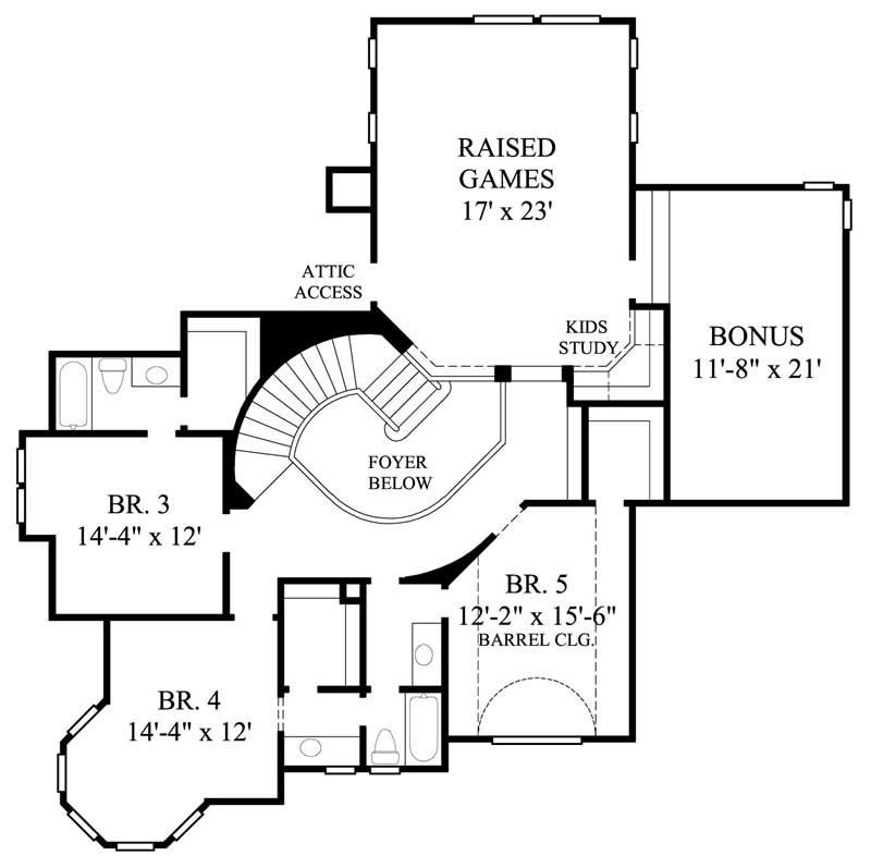 Floor Plan Second Story of Mediterranean Plan #134-1078