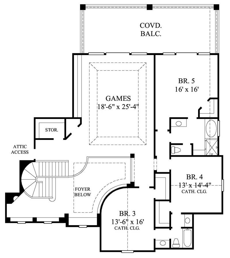 Floor Plan Second Story of Mediterranean Plan #134-1079