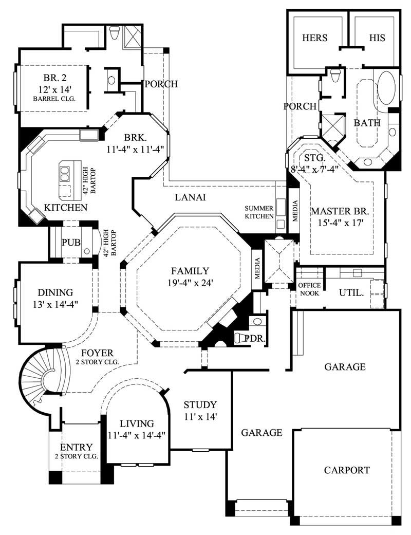 Floor Plan First Story of Mediterranean Plan #134-1081