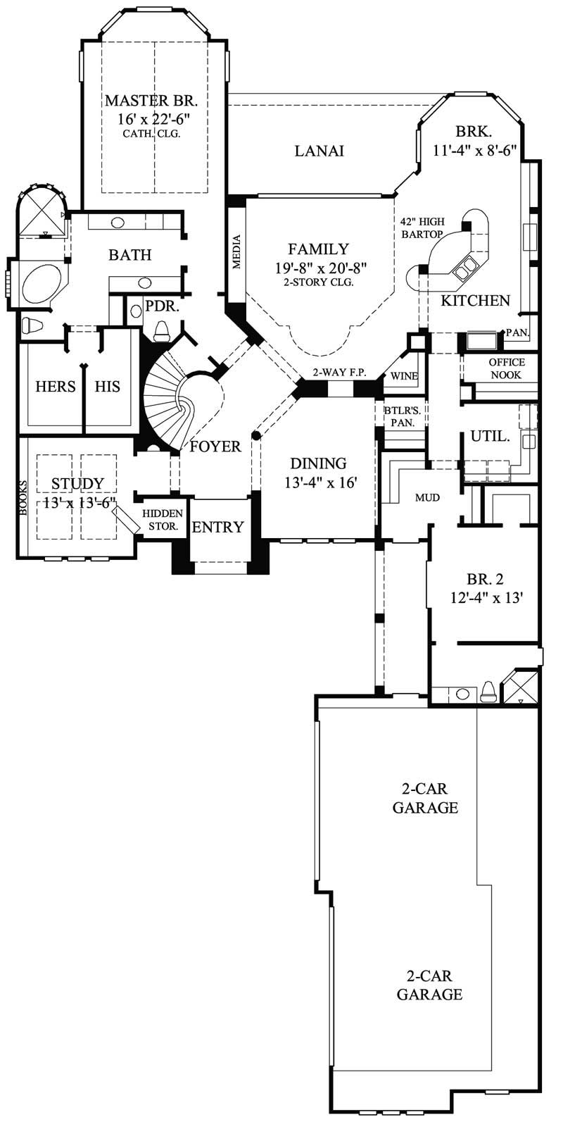 Floor Plan First Story of Mediterranean Plan #134-1083