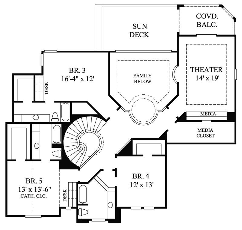 Floor Plan Second Story of Mediterranean Plan #134-1083