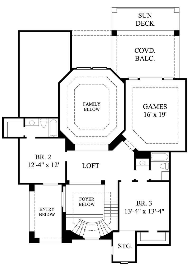 Floor Plan Second Story of Mediterranean Plan #134-1084