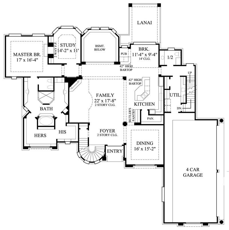 Floor Plan First Story of Luxury Plan #134-1085