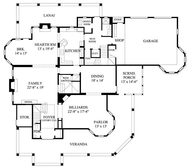 Floor Plan First Story of Colonial Plan #134-1086