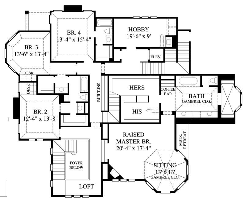Floor Plan Second Story of Colonial Plan #134-1086