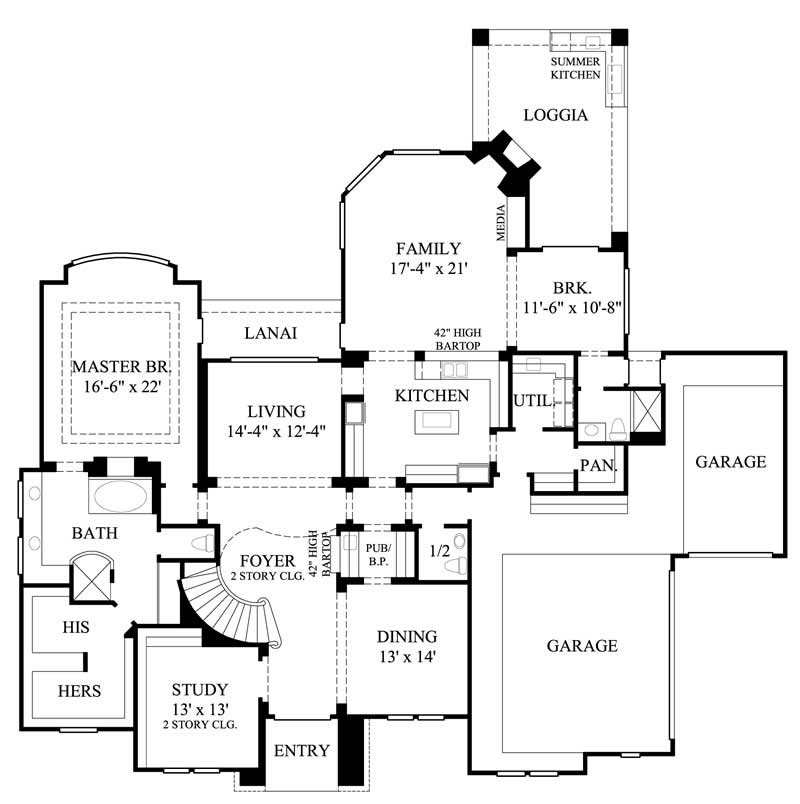 Floor Plan First Story of Mediterranean Plan #134-1087