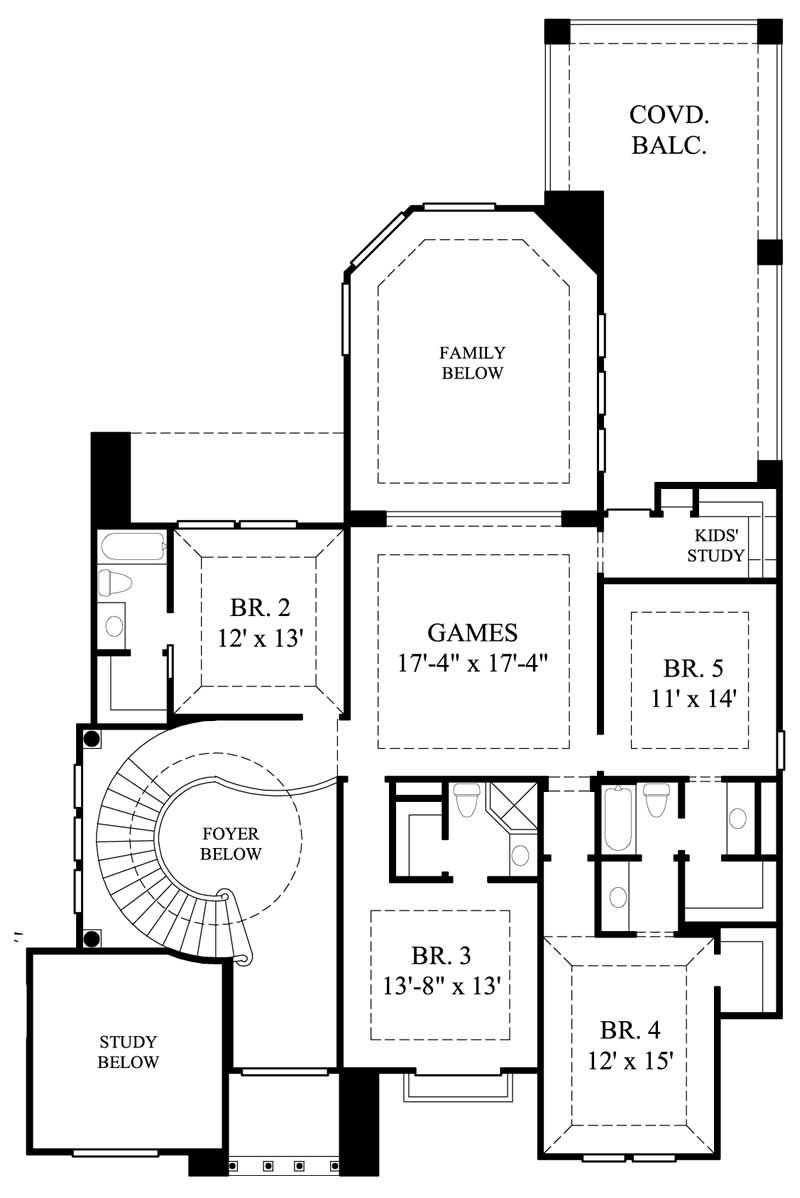Floor Plan Second Story of Mediterranean Plan #134-1087