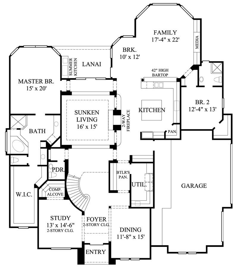 Floor Plan First Story of Mediterranean Plan #134-1088