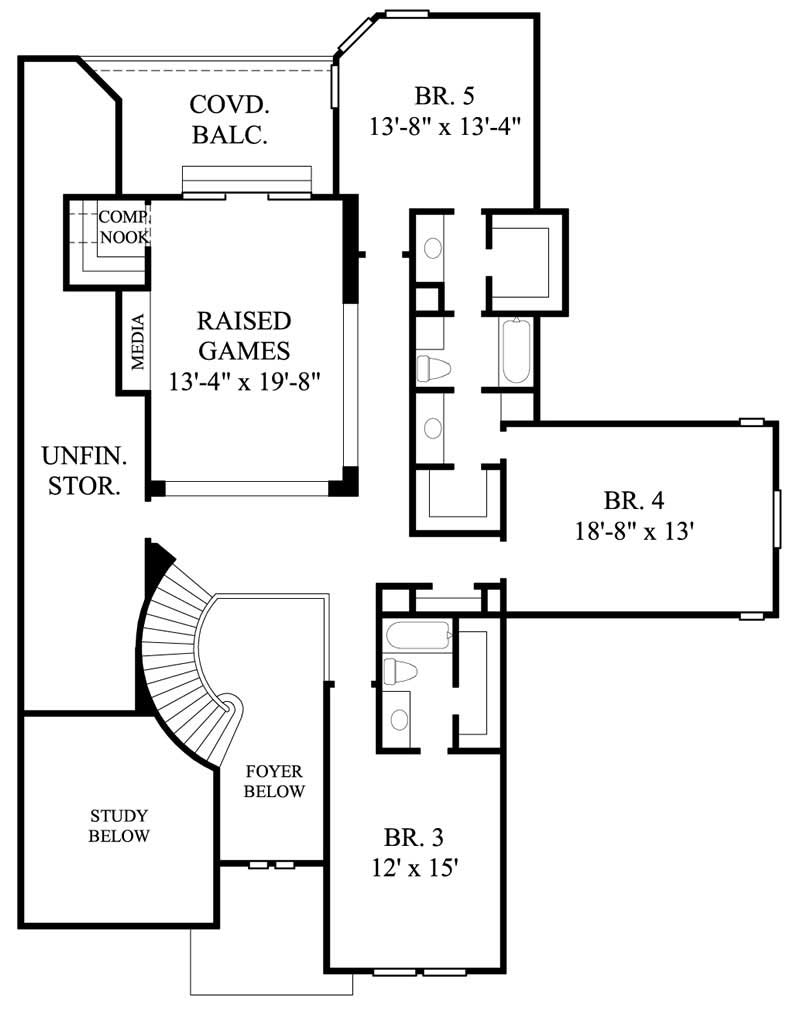 Floor Plan Second Story of Mediterranean Plan #134-1088
