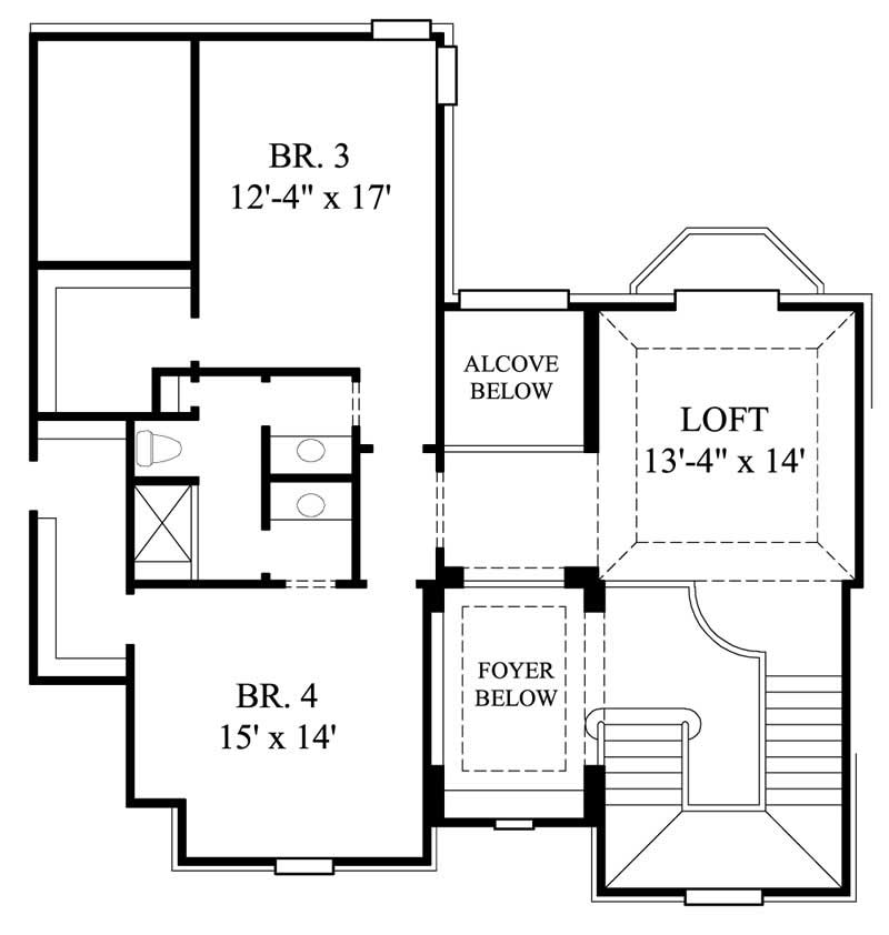 Floor Plan Second Story of Farmhouse Plan #134-1089