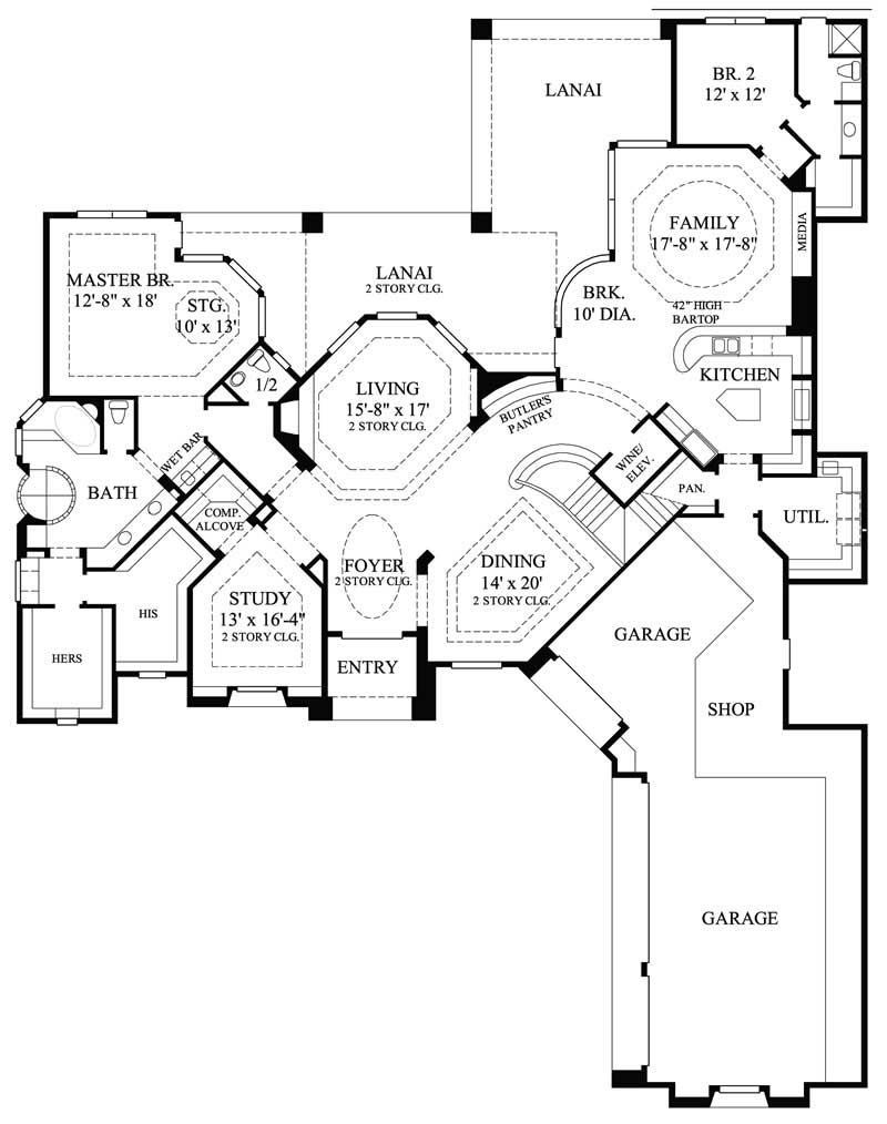 Floor Plan First Story of Mediterranean Plan #134-1093
